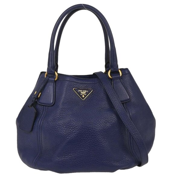 Prada Navy Leather 2way Handbag 8/113 177555 - Picture 1 of 10